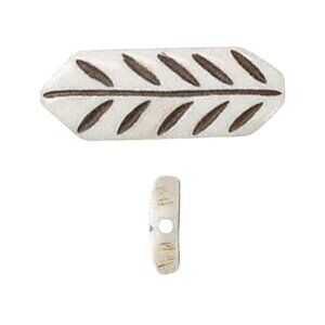 India Tribal Carved Leaf Patterns Cream Black Yak Bone 30mm Pendant Bead